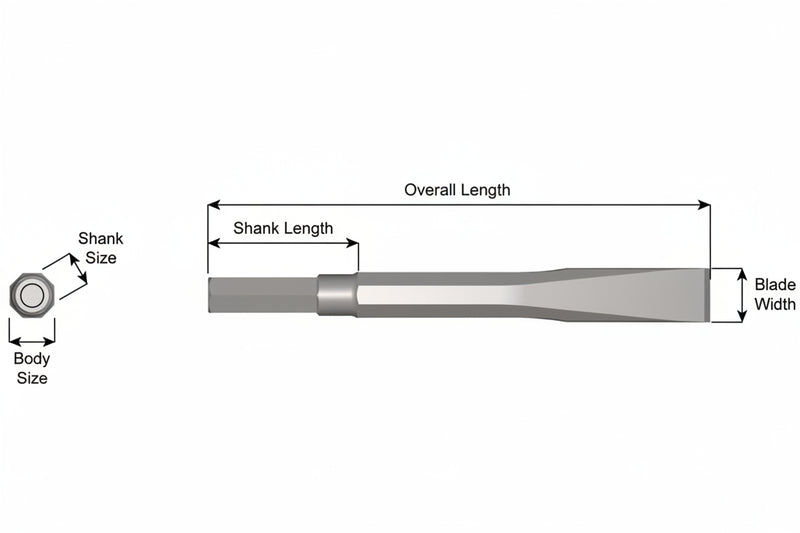 Cincel Plano Sin Collar — Vástago Hex .580", Hoja 3/4", 36" (914 mm)