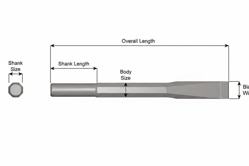 Cincel Plano Sin Collar — Vástago Redondo .680", Hoja 1", 12" (305 mm)