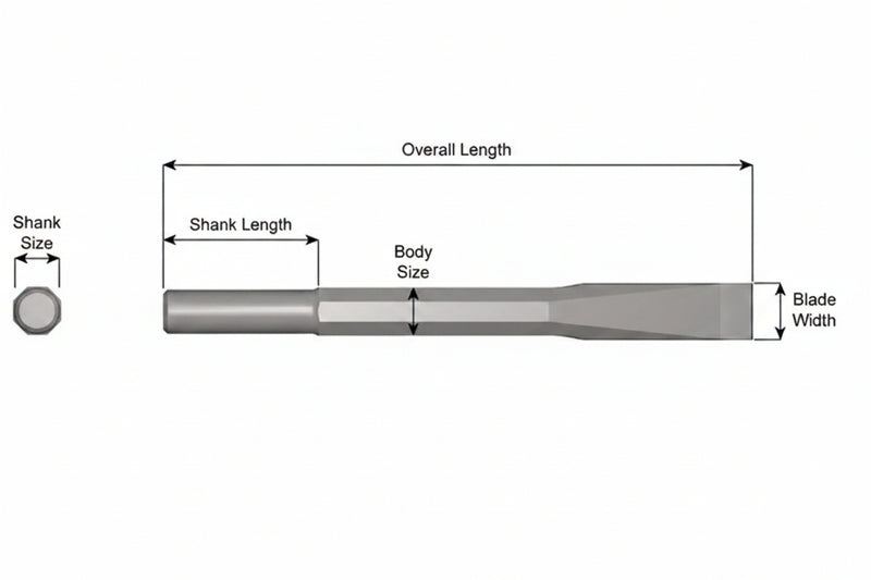 Cincel Plano Sin Collar — Vástago Redondo .680", Hoja 1", 18" (457 mm)