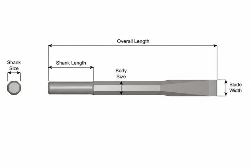 Cincel Plano Sin Collar — Vástago Redondo .680", Hoja 1", 24" (610 mm)