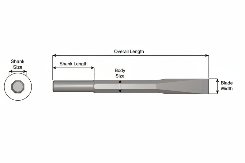 Cincel Plano Sin Collar — Vástago Redondo .680", Hoja 1", 48" (1219 mm)