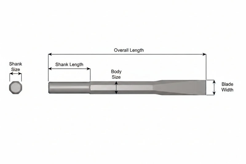 Cincel Plano Sin Collar — Vástago Redondo .680", Hoja 1", 60" (1524 mm)