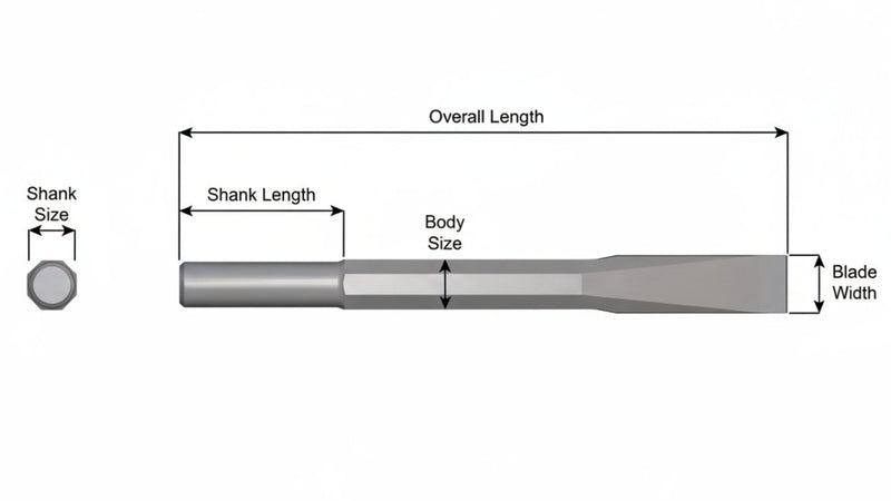 Cincel Plano Sin Collar — Vástago Redondo .680", Hoja 1", 72" (1829 mm)