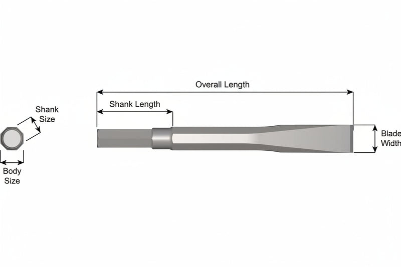Cincel Plano Sin Collar — Vástago Hex .580", Hoja 1", 24" (610 mm)