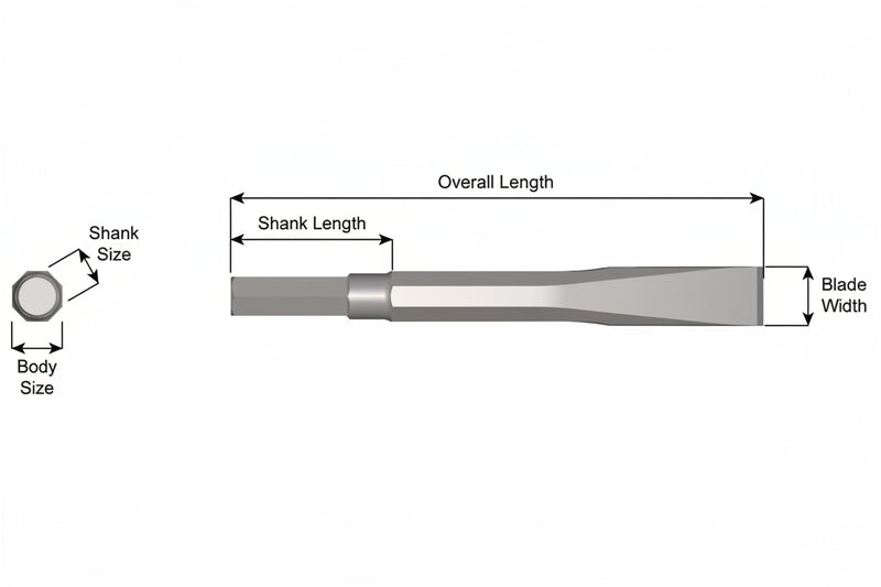 Cincel Plano Sin Collar — Vástago Hex .580", Hoja 1", 36" (914 mm)