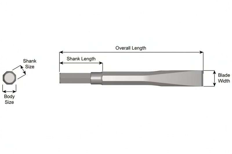 Cincel Plano Sin Collar — Vástago Hex .580", Hoja 1", 48" (1219 mm)