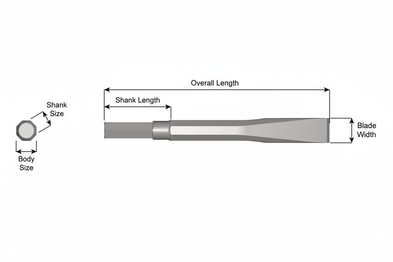 Cincel Plano Sin Collar — Vástago Hex .580", Hoja 3/4", 48" (1219 mm)