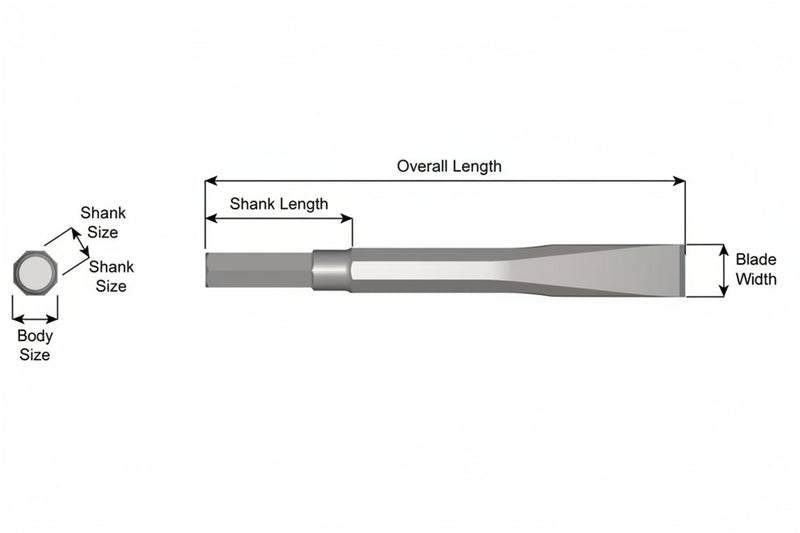 Cincel Plano Sin Collar — Vástago Hex .580", Hoja 1", 60" (1524 mm)