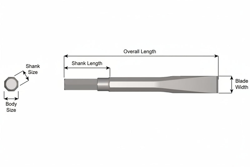 Cincel Plano Sin Collar — Vástago Hex .580", Hoja 1", 72" (1829 mm)