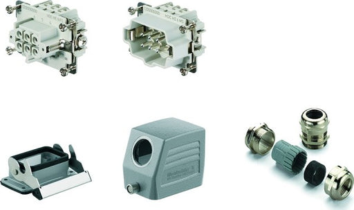 Kit Conector Industrial RockStar HDC HE 6 Polos 24 A Tornillo PG 16 Weidmüller 1712460000