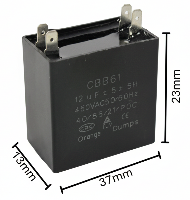 Capacitor 1 MFD 450V Para Motor Ventilador | Condensador de Trabajo 1uF 450VAC CBB60/CBB61