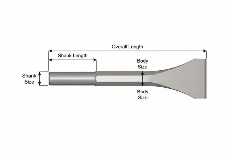 Cincel Descascarador Sin Collar — Vástago Redondo .680", Hoja 2", 12" (305 mm)