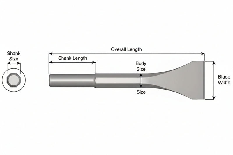 Cincel Descascarador Sin Collar — Vástago Redondo .680", Hoja 2", 18" (457 mm)
