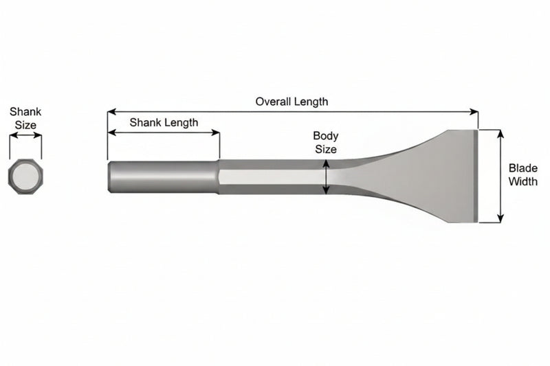 Cincel Descascarador Sin Collar — Vástago Redondo .680", Hoja 2", 9" (229 mm)
