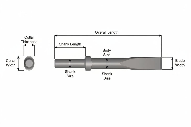Cincel Plano Collar Oval — Vástago Redondo .680", Hoja 1", 24" (610 mm)