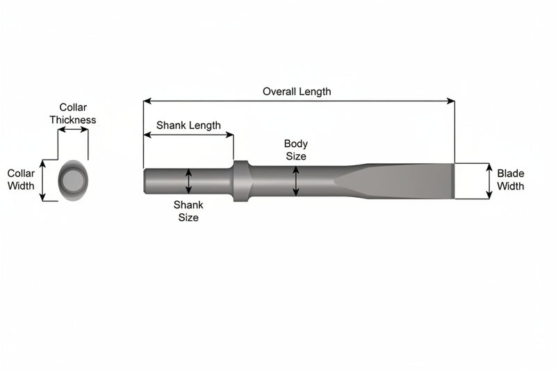 Cincel Plano Collar Oval — Vástago Redondo .680", Hoja 1", 60" (1524 mm)