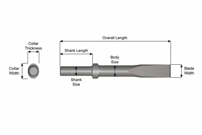 Cincel Plano Collar Oval — Vástago Redondo .680", Hoja 1", 9" (229 mm)