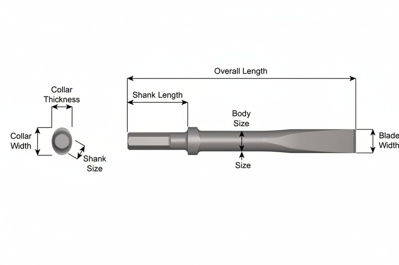 Cincel Plano Collar Oval — Vástago Hex .580", Hoja 1", 12" (305 mm)