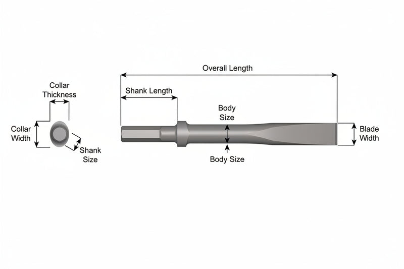 Cincel Plano Collar Oval — Vástago Hex .580", Hoja 1", 72" (1829 mm)
