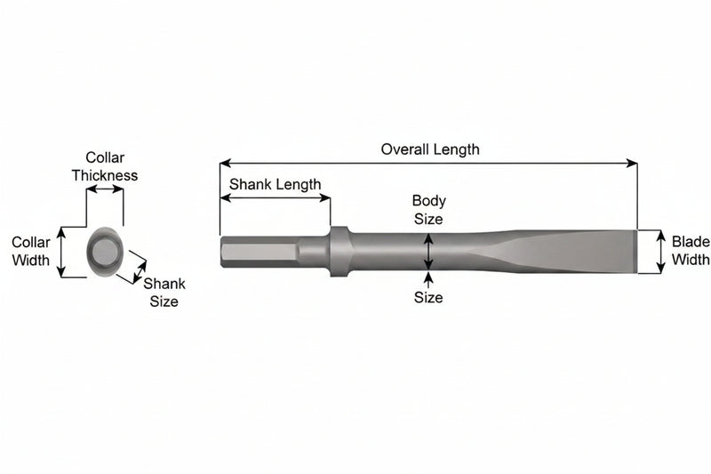 Cincel Plano Collar Oval — Vástago Hex .580", Hoja 1", 48" (1219 mm)