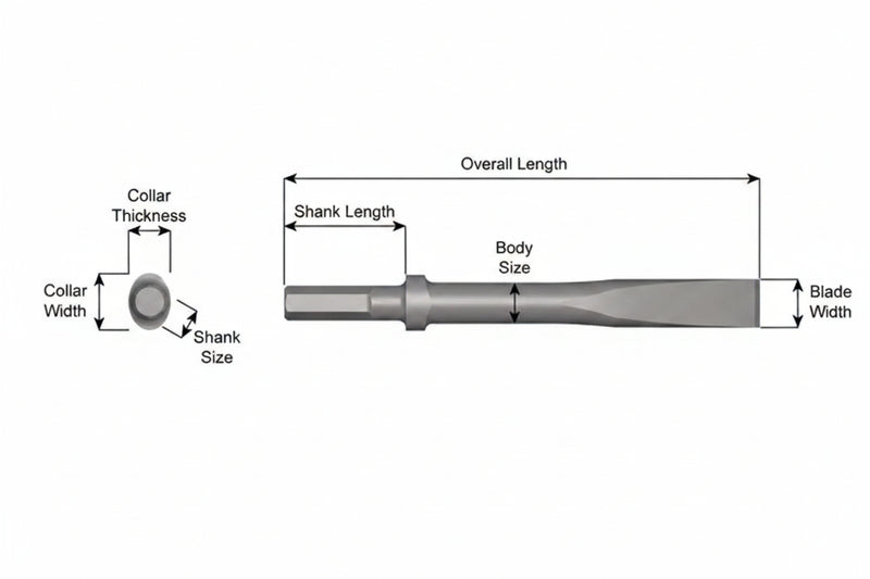 Cincel Plano Collar Oval — Vástago Hex .580", Hoja 1", 60" (1524 mm)