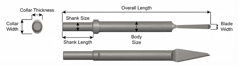 Ajax Tools 307 — Cincel Nariz Redonda 3/8" Collar Oval, Vástago .680" Redondo, 9" (229 mm)