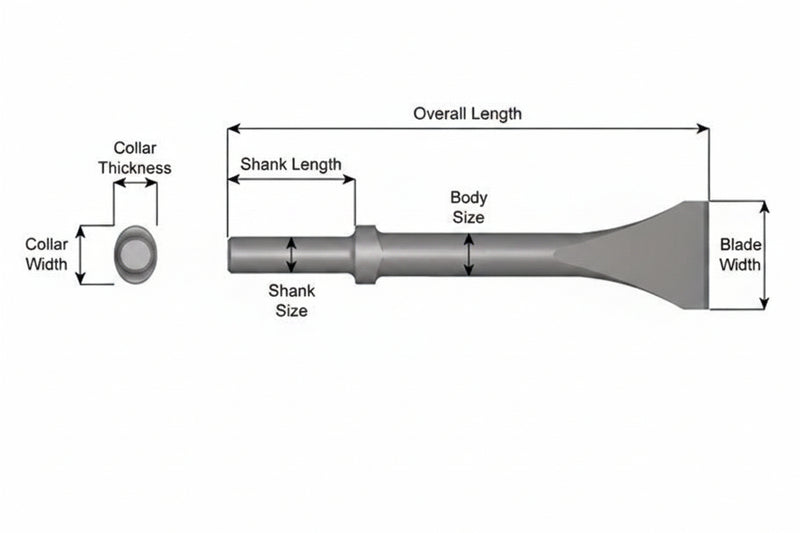 Cincel Descascarador 2" Collar Oval — Vástago Redondo .680", Hoja 2", 36" (914 mm)