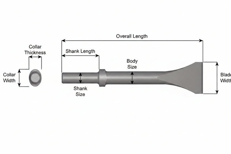 Cincel Descascarador 2" Collar Oval — Vástago Redondo .680", Hoja 2", 48" (1219 mm)