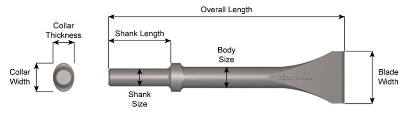 Cincel Descascarador 2" Collar Oval — Vástago Redondo .680", Hoja 2", 72" (1829 mm)