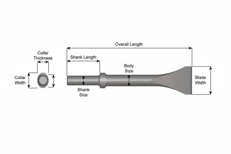 Cincel Descascarador 2" Collar Oval — Vástago Redondo .680", Hoja 2", 9" (229 mm)