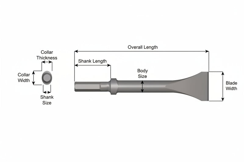 Cincel Descascarador 2" Collar Oval — Vástago Hexagonal .580", Hoja 2", 36" (914 mm)