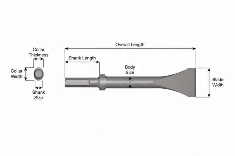 Cincel Descascarador 2" Collar Oval — Vástago Hexagonal .580", Hoja 2", 60" (1524 mm)