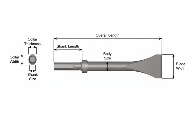 Cincel Descascarador 2" Collar Oval — Vástago Hexagonal .580", Hoja 2", 72" (1829 mm)