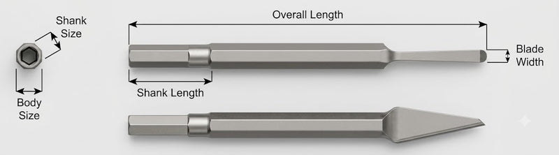 Cincel Nariz Redonda Sin Collar — Vástago Hex .580", Punta 3/8", 9" (229 mm)