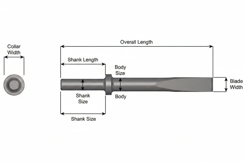 Ajax Tools 405 — Cincel Plano 1" Collar Redondo, Vástago .680" Redondo, 9" (229 mm)