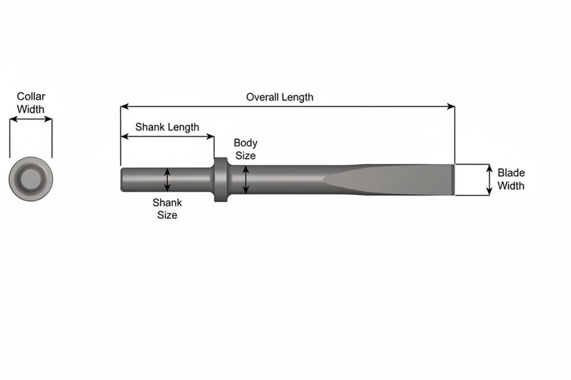 Ajax Tools 407 — Cincel Plano 1" Collar Redondo, Vástago .680" Redondo, 12" (305 mm)