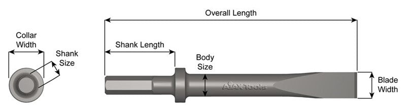 Ajax Tools 408-18 — Cincel Plano 1" Collar Redondo, Vástago .580" Hex, 18" (457 mm)