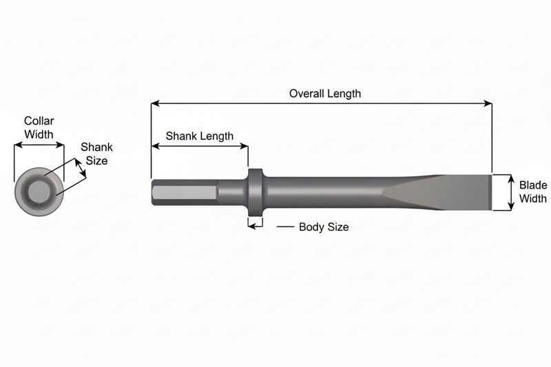 Ajax Tools 408-24 — Cincel Plano 1" Collar Redondo, Vástago .580" Hex, 24" (610 mm)