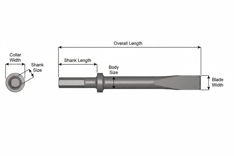 Ajax Tools 408-48 — Cincel Plano 1" Collar Redondo, Vástago .580" Hex, 48" (1219 mm)
