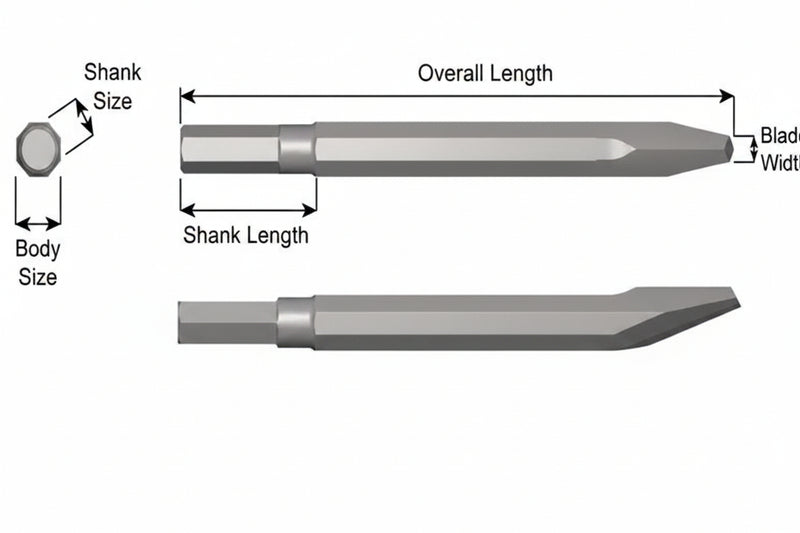 Cincel Punta de Diamante Sin Collar — Vástago Hex .580", Punta 5/16", 9" (229 mm)