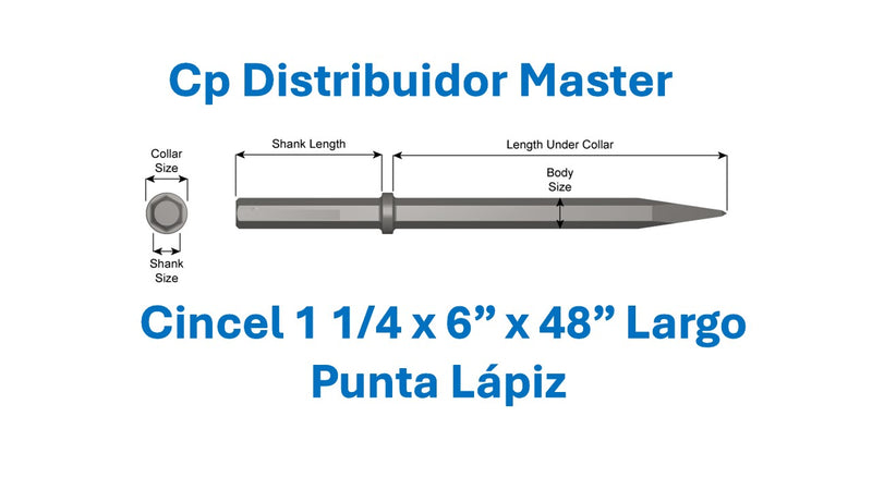 Cincel de Punta Fina Estándar 48" (1219,2 mm) con Vástago de 1-1/4" x 6" (31,8 x 152,4 mm) 45200