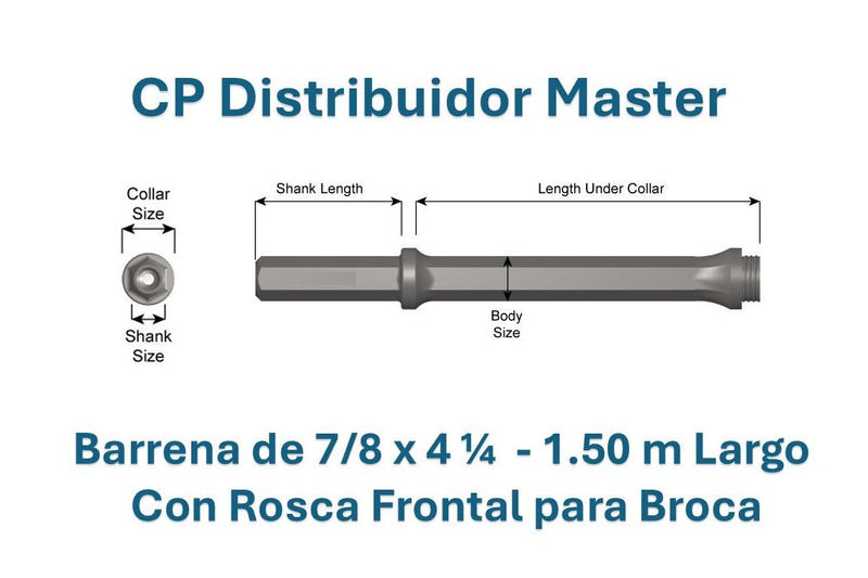 Barra de Perforación 7/8" x 1.50 metros " con Vástago de 7/8" x 4-1/4" Barrena con rosca frontal para broca 64270