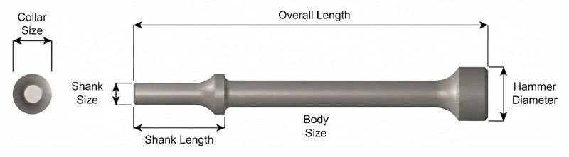 945-7 Cincel Plano Hammer 1" Extendido 7" Vástago .401 Turn Type - Ajax Tool Works