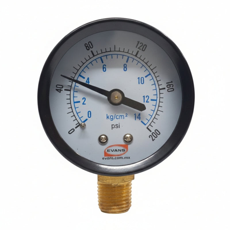 Manometro Evans de 200 PSI para Compresor | Medidor de Presion de Alta Precision con Conexion Inferior