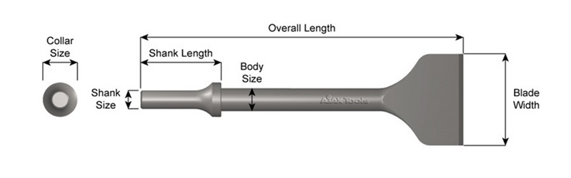 910-11-1-1/2 Cincel Plano Ancho Extendido 1-1/2" x 11" Vástago .401 Turn Type - Ajax Tool Works