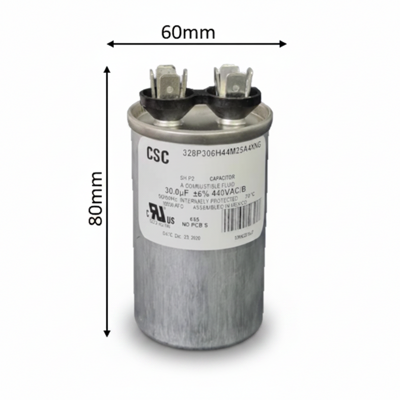 Capacitor de Trabajo 90 mfd 440V | Aluminio | 60mm x 80mm