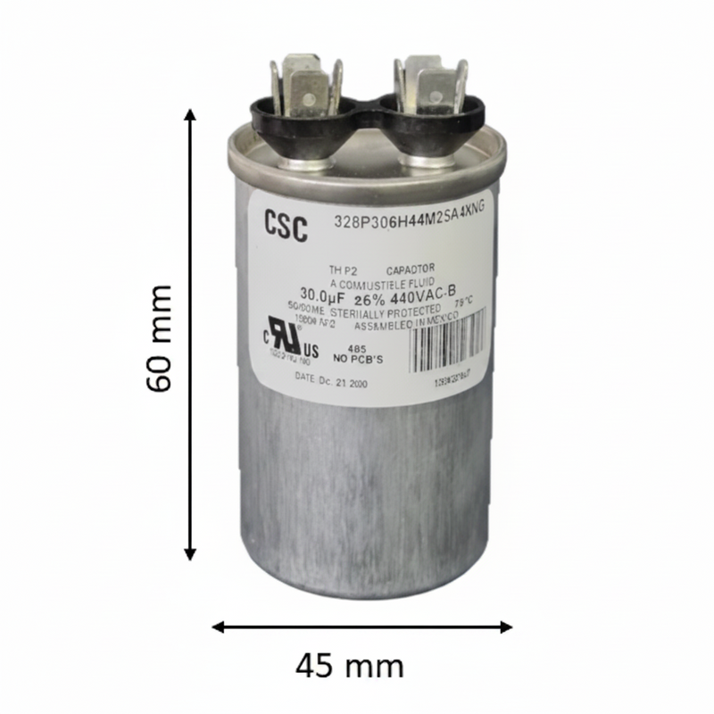 Capacitor de Trabajo 3 mfd 440V | Aluminio | 45mm x 60mm