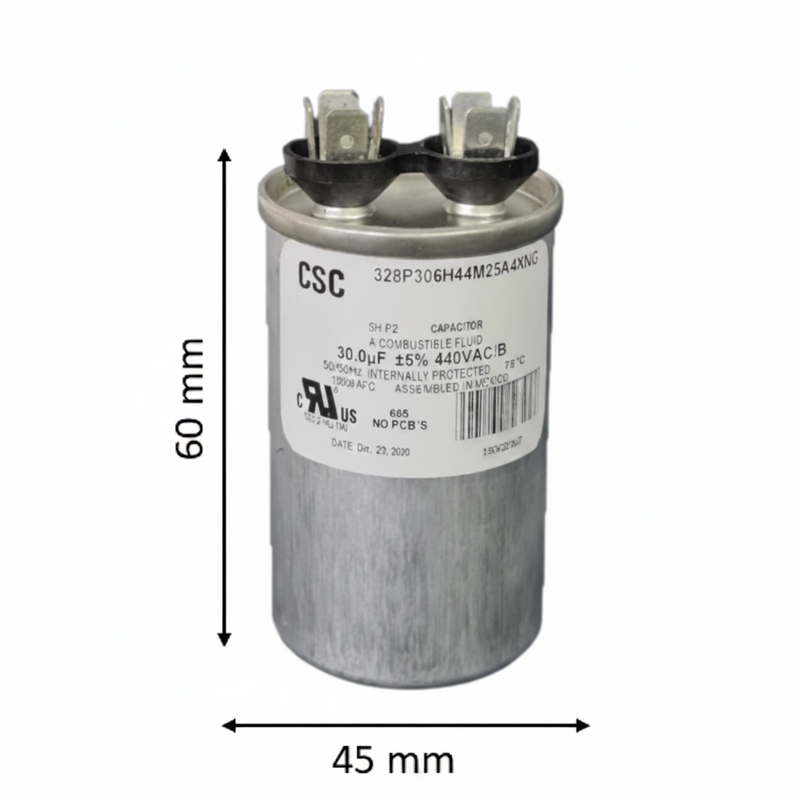 Capacitor de Trabajo 2 mfd 440V | Aluminio | 45mm x 60mm