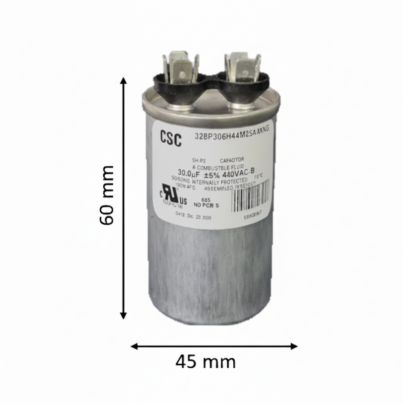 Capacitor de Trabajo 10 mfd 440V | Aluminio | 45mm x 60mm