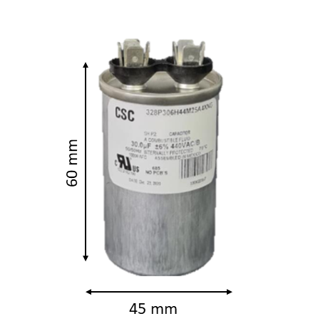 Capacitor de Trabajo 5 mfd 440V | Aluminio | 45mm x 60mm